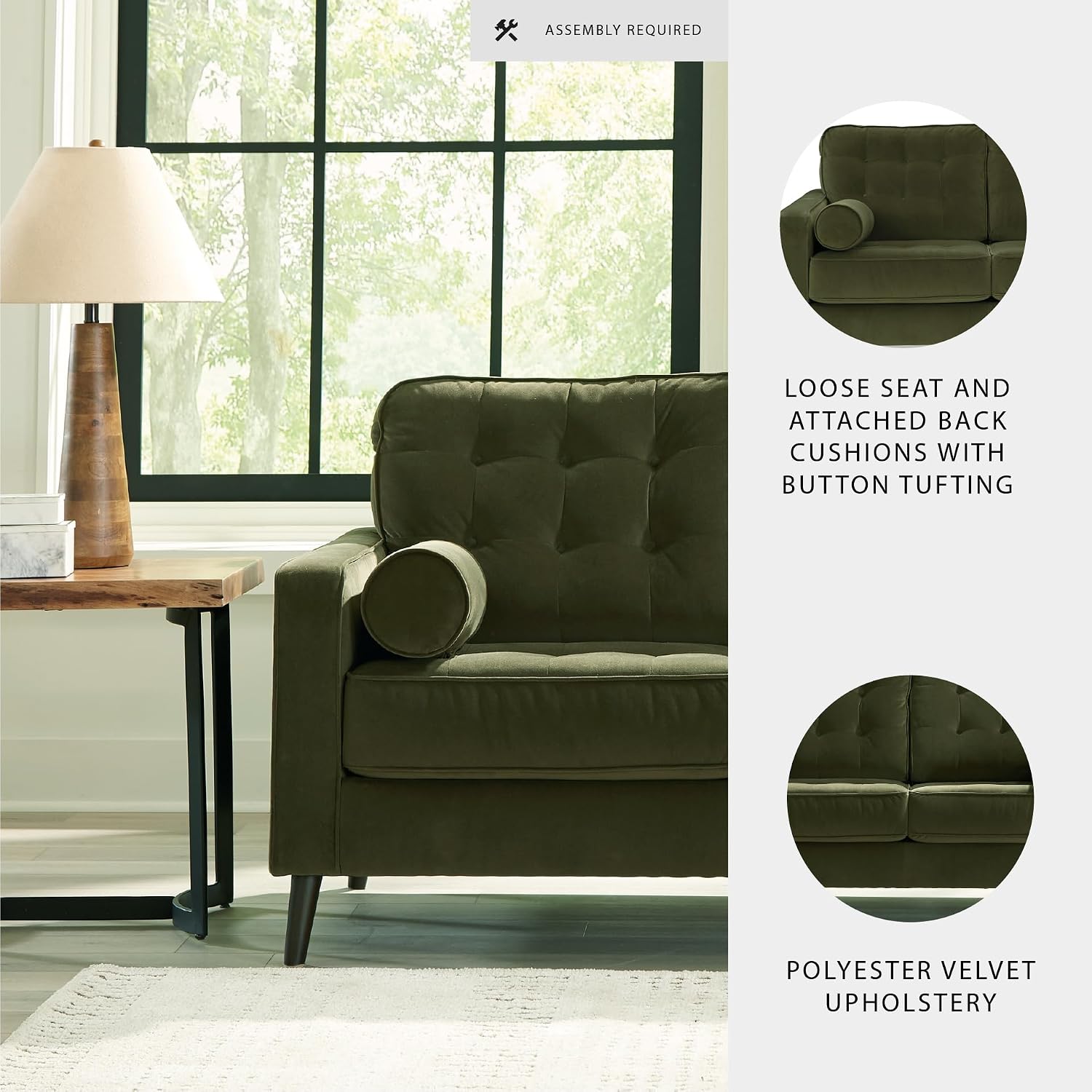 Signature Design by Ashley Reveon Lakes Contemporary Loveseat with Tufted Cushion and Removable Cushion, Green