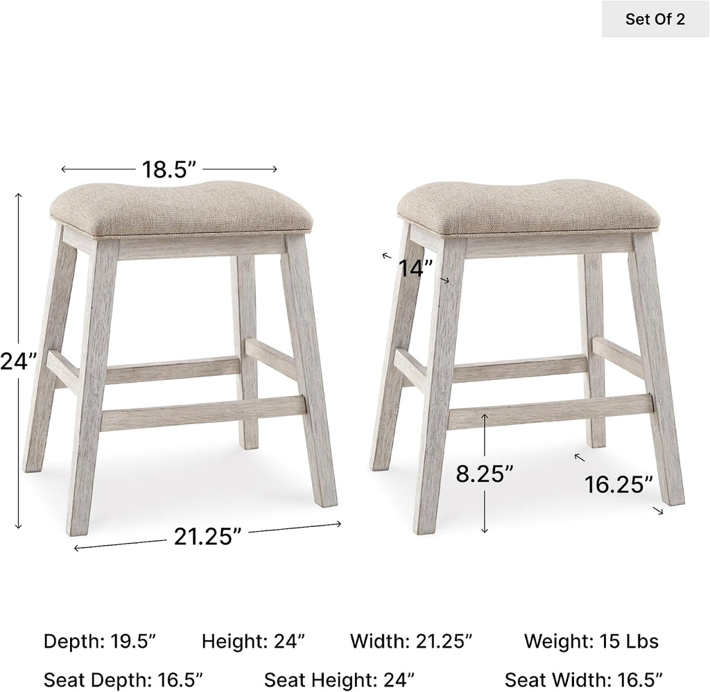 Signature Design by Ashley Skempton Modern 24" Counter Height Upholstered Barstool, 2 Count, Grayish White