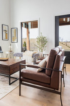 Signature Design by Ashley Peacemaker Mid-Century Modern Faux Leather Accent Chair, Brown