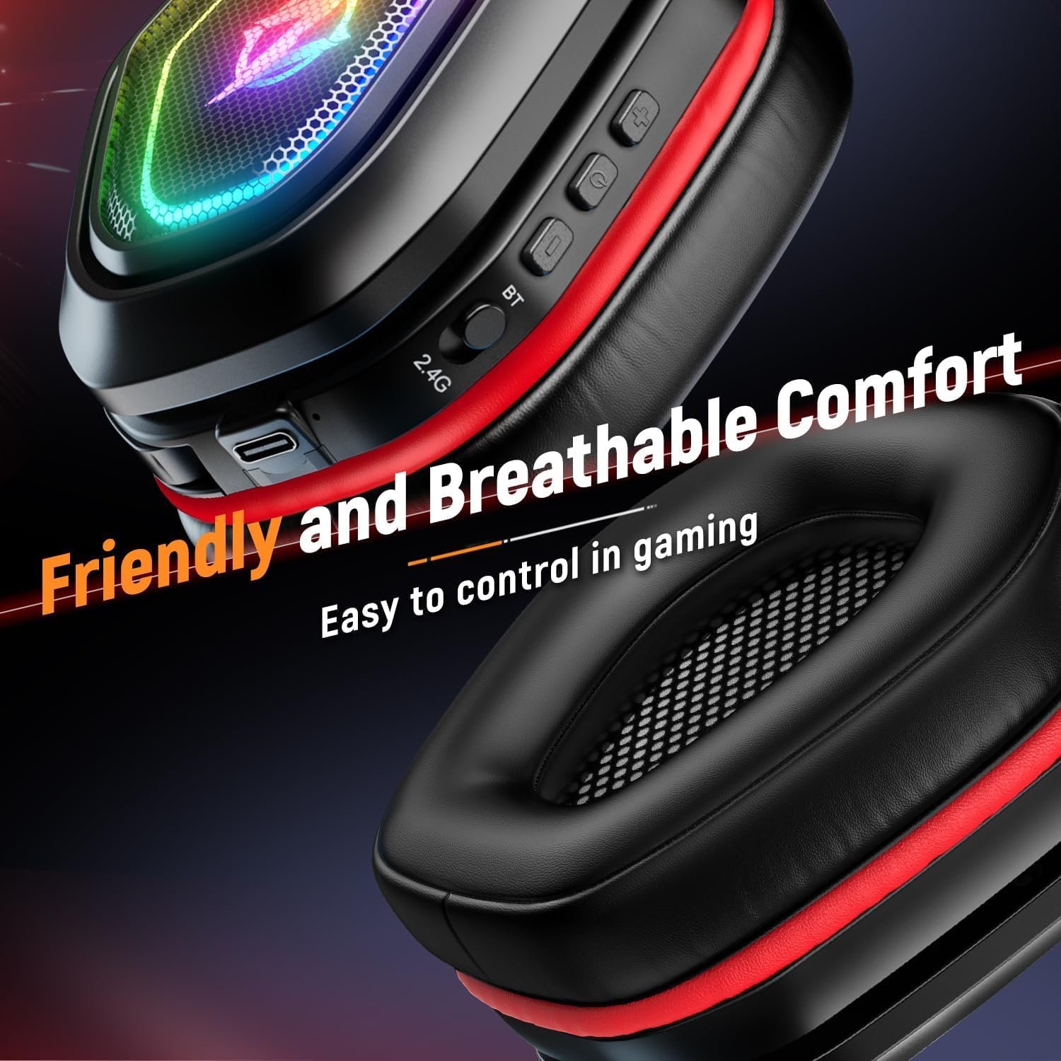 Ozeino 2.4GHz Gaming Headset Wireless with Flip Mic for Ps5, Ps4, PC, Gaming Headphones with USB-A & USB-C Transmitter, 40Hr Battery Gamer Headset for Laptop, Mobile, Mac
