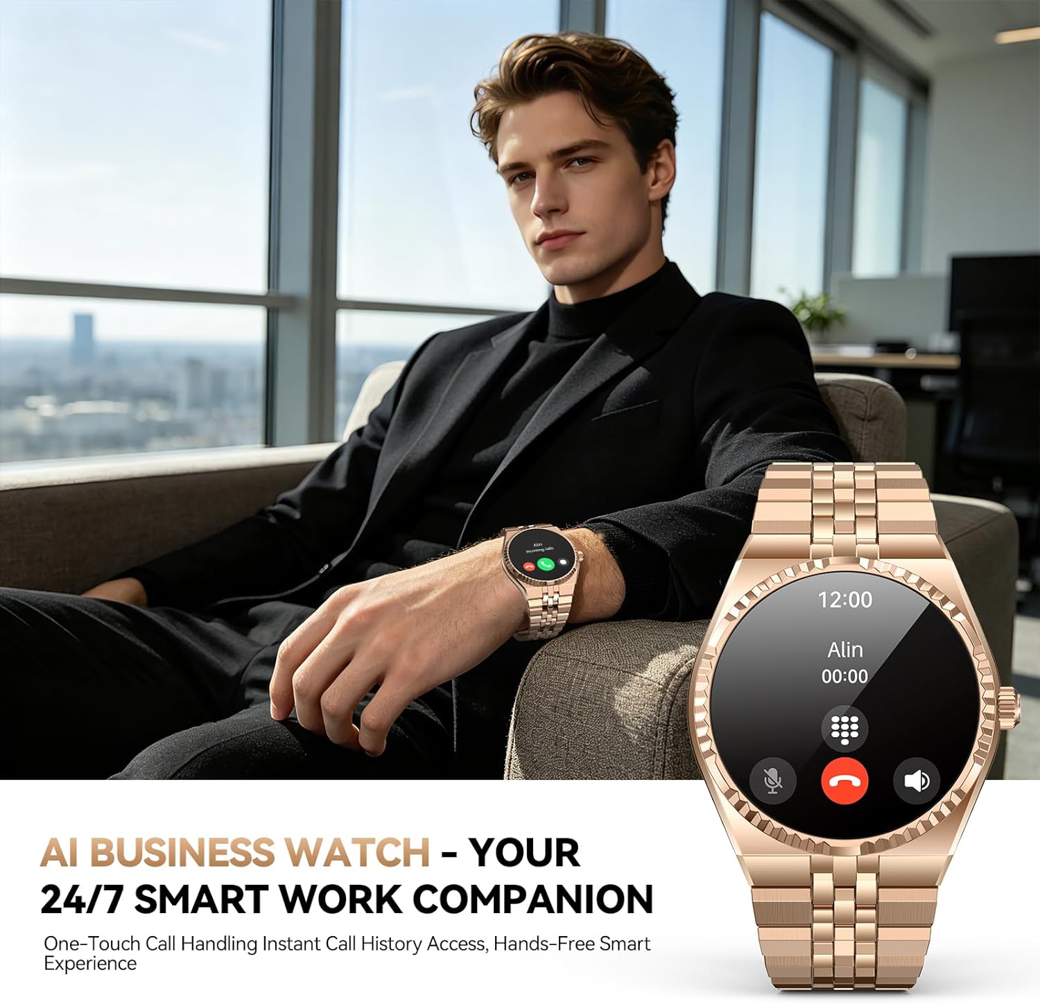 Business Luxury Smartwatch, 1.32" AMOLED HD Screen, Bluetooth 5.4 Calls, Stainless Steel Strap, 160+ Sports Modes, Fitness Watch with Heart Rate/SpO2/Sleep/Blood Pressure Monitor, iOS and Android Gold