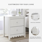 Signature Design by Ashley White Nightstand with 2 Drawers, Hallityn Scalloped Design, Engineered Wood Construction, Storage for Cottage Bedrooms, White, 22" W