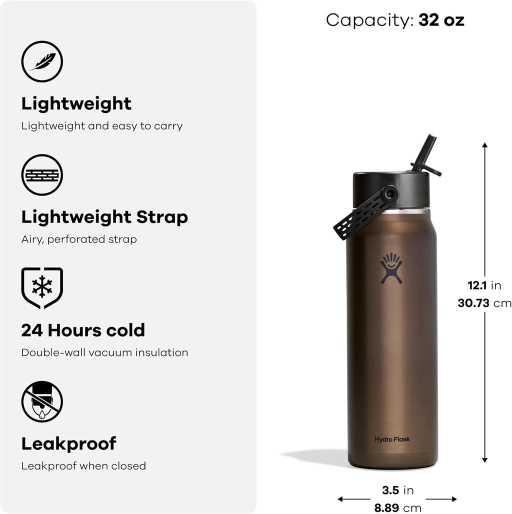 Hydro Flask 32 Oz Lightweight Wide Straw Lid - Insulated Stainless Steel Water Bottle - Hiking, Commuting Emerald Green