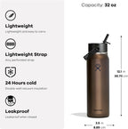 Hydro Flask 32 Oz Lightweight Wide Straw Lid - Insulated Stainless Steel Water Bottle - Hiking, Commuting Emerald Green