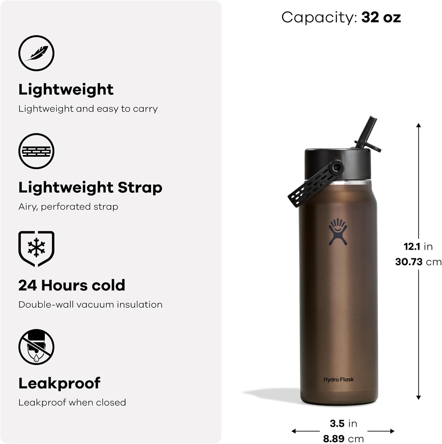 Hydro Flask 32 Oz Lightweight Wide Straw Lid - Insulated Stainless Steel Water Bottle - Hiking, Commuting Emerald Green