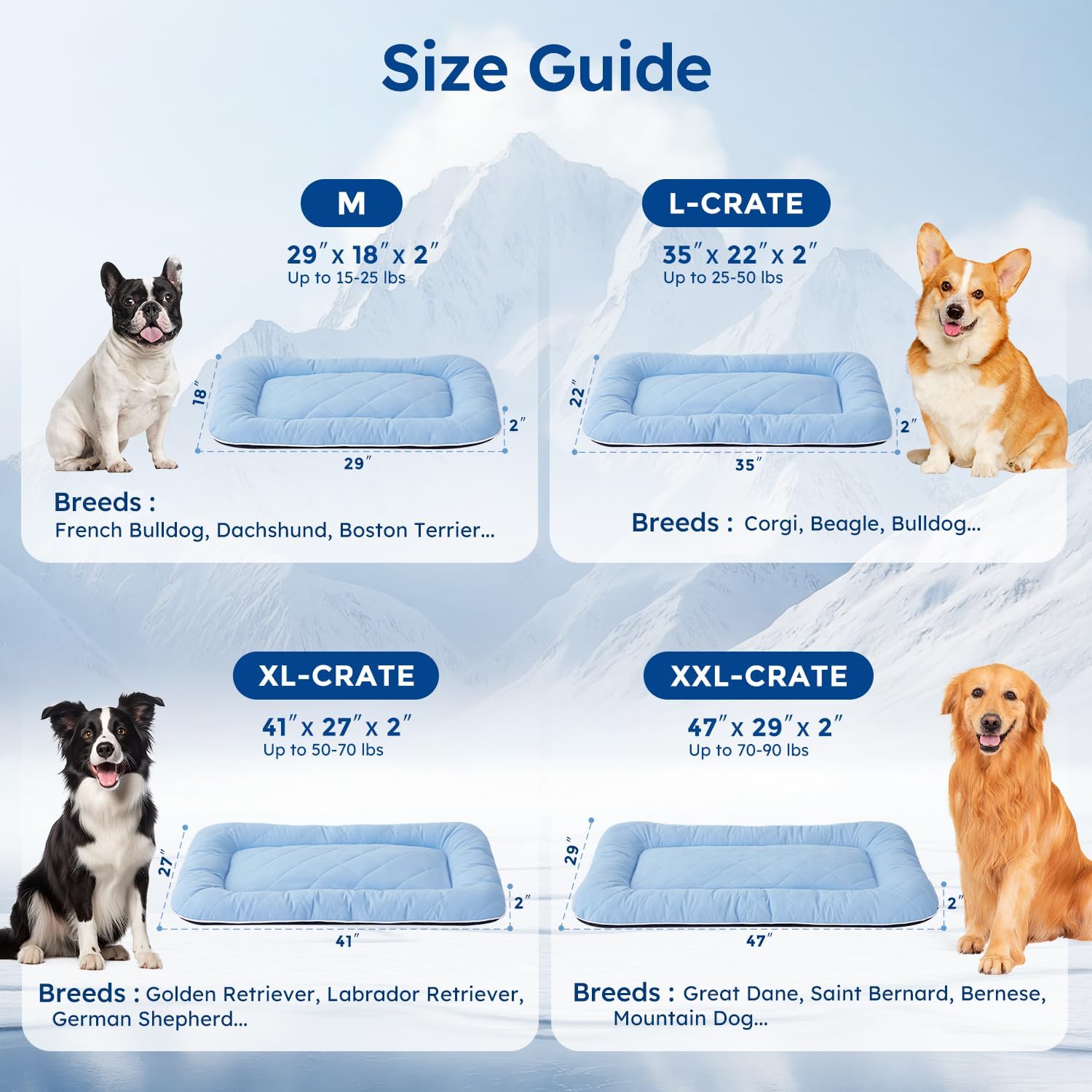 ZOMISA Cooling Dog Bed Q-MAX >0.5, Cooling Crate Mat for Extra Large Dogs, Cold Kennel Pad with Chill Breathable Washable Fabric for Summer, 41x27x2'', Blue