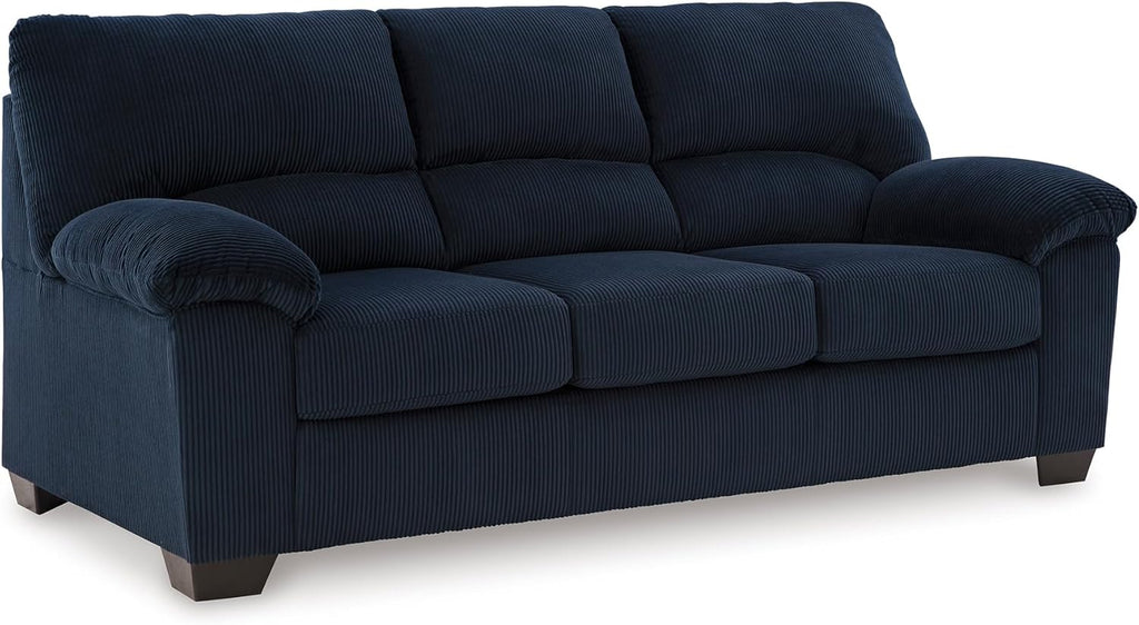Signature Design by Ashley SimpleJoy Sofa, 83" Navy Blue Contemporary 3-Seater Couch, Soft Polyester Corduroy Fabric with Anti-Sag Platform Foundation, Living Room Furniture
