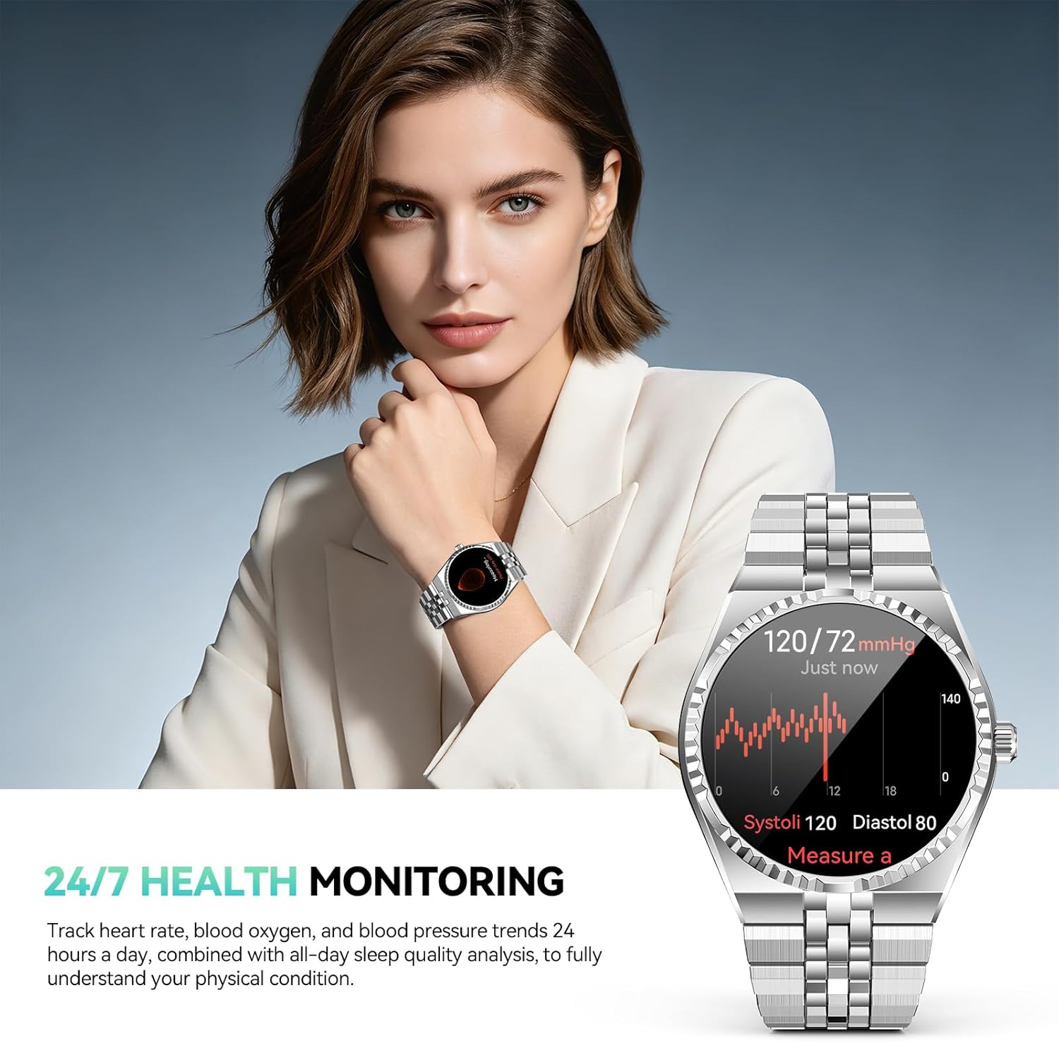 Smart Watch with 1.32" AMOLED Display, Bluetooth 5.4 Calls, 160+ Sports Modes, Fitness Tracker with Heart Rate/SpO2/Blood Pressure/Sleep Monitor, Waterproof Watch for Men Women Android and iOS Silver