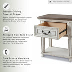 Signature Design by Ashley Realyn Traditional Cottage 1 Drawer Nightstand with Dovetail Construction & Open Display Shelf, Chipped White, 27" Tall, Distressed Brown