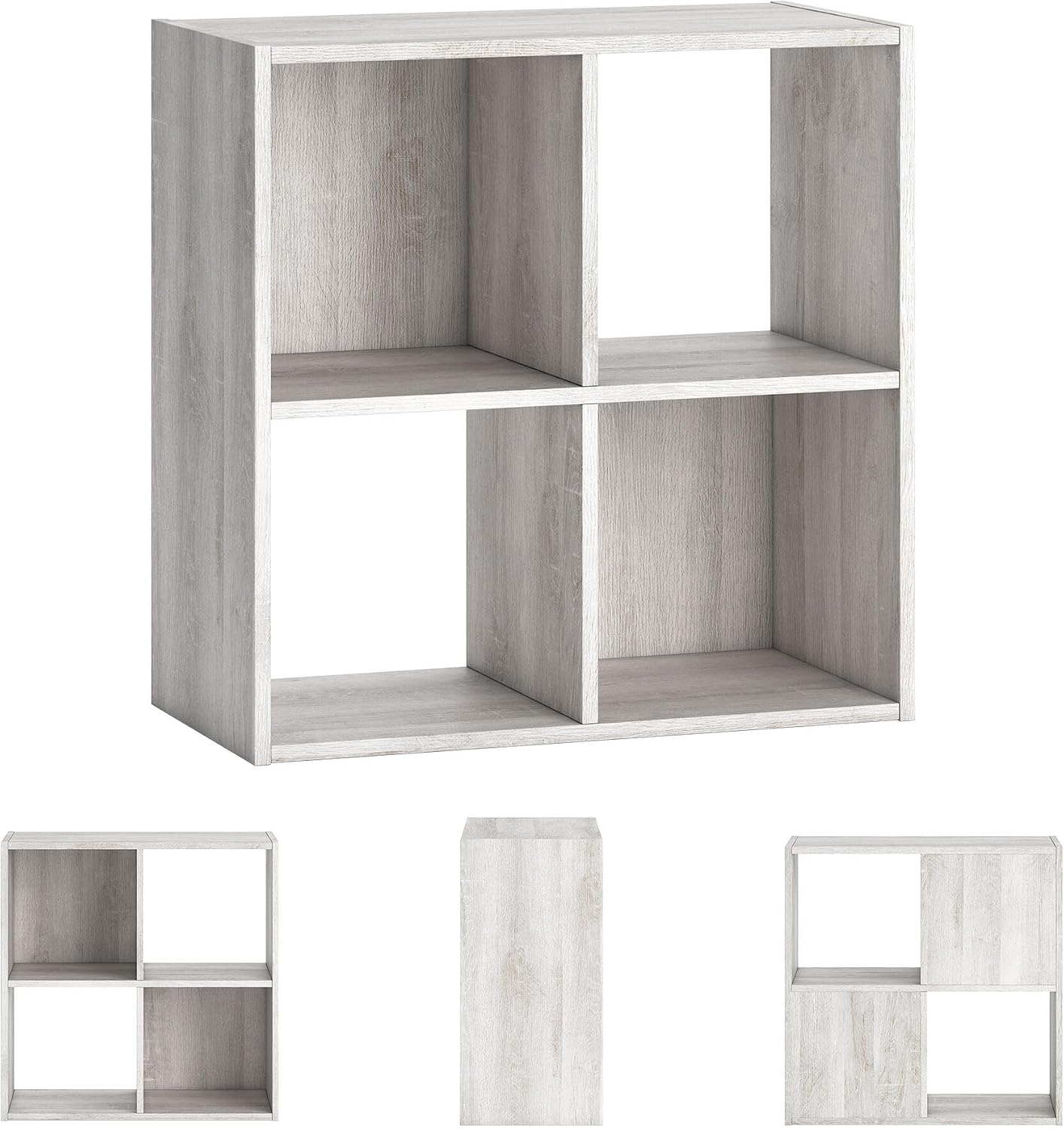 Signature Design by Ashley 4 Cube Storage Organizer, Paxberry Coastal Chic Bookshelf, Engineered Wood Shelving for Bedroom or Living Room, Whitewash, 24" W x 12" D x 24" H