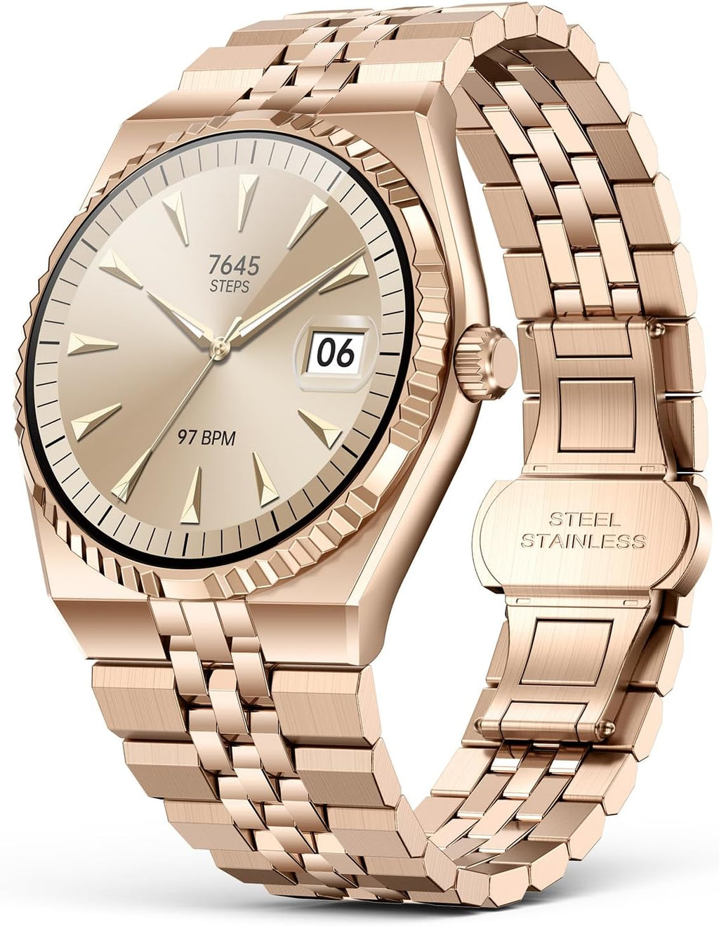 Business Luxury Smartwatch, 1.32" AMOLED HD Screen, Bluetooth 5.4 Calls, Stainless Steel Strap, 160+ Sports Modes, Fitness Watch with Heart Rate/SpO2/Sleep/Blood Pressure Monitor, iOS and Android Gold