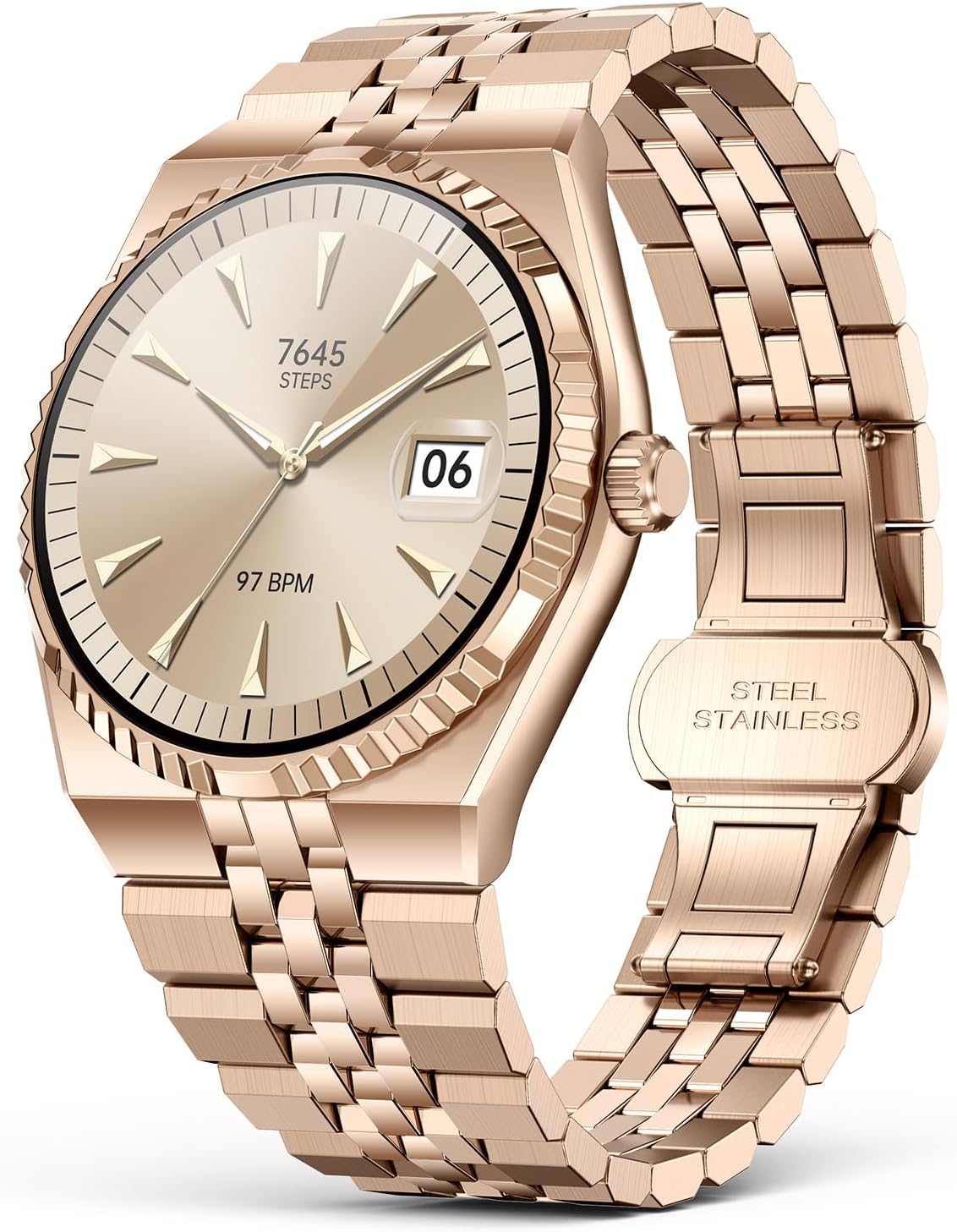 Business Luxury Smartwatch, 1.32" AMOLED HD Screen, Bluetooth 5.4 Calls, Stainless Steel Strap, 160+ Sports Modes, Fitness Watch with Heart Rate/SpO2/Sleep/Blood Pressure Monitor, iOS and Android Gold
