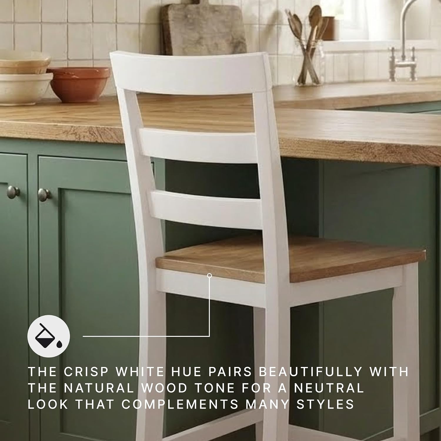 Signature Design by Ashley Gesthaven Counter Height Bar Stool, Set of 2, 24.25" Stools with Ladder Back, Solid Wood Frame, Contoured Mango Wood Veneer Seat, Kitchen Island Dining, Natural and White
