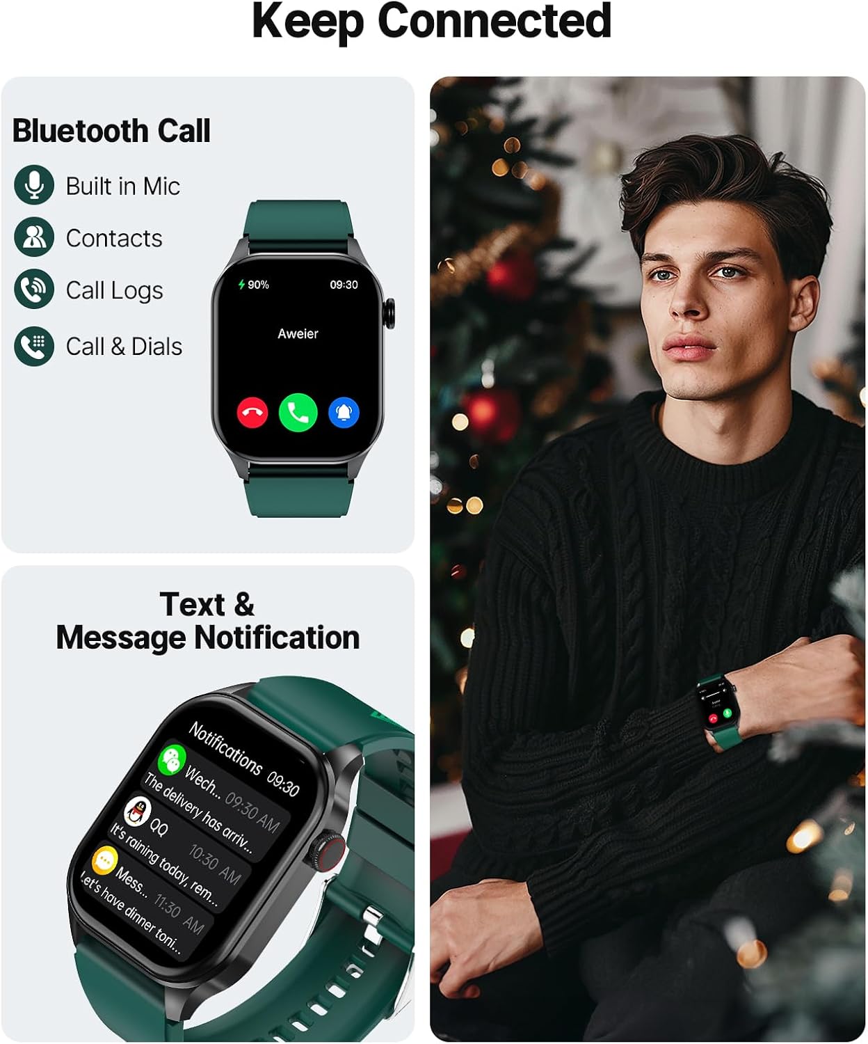 SOUYIE 2025 Christmas Theme Smart Watch for Men Women Android iPhone, with Bluetooth Call(Answer/Make Call), 2.04" Fitness Tracker IP68 Waterproof, 136+ Sports, Heart Rate Blood Oxygen Sleep Monitor