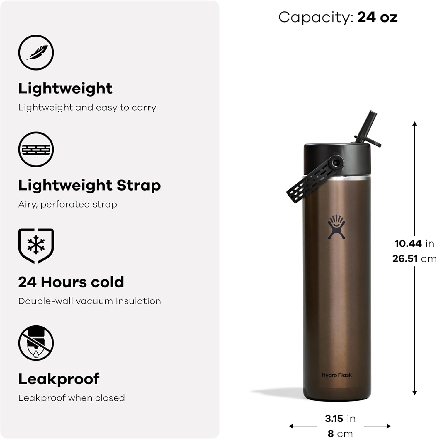 Hydro Flask 24 Oz Lightweight Wide Straw Lid - Insulated Stainless Steel Water Bottle - Hiking, Commuting Garnet Red