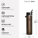 Hydro Flask 24 Oz Lightweight Wide Straw Lid - Insulated Stainless Steel Water Bottle - Hiking, Commuting Obsidian