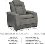 Signature Design by Ashley Next-Gen DuraPella Power Recliner with Adjustable Headrest, Storage Armrests, Wireless & USB Charging, Faux Leather, 2-Tone Gray