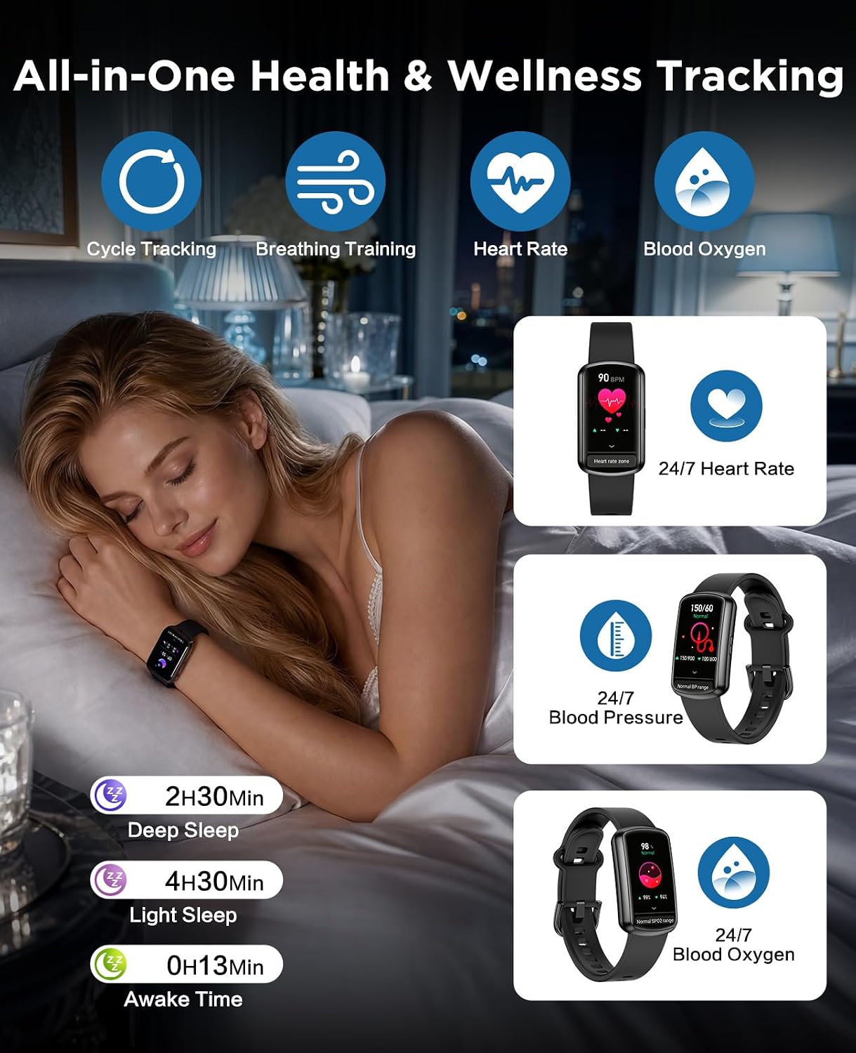 SOUYIE Smart Watch Fitness Trackers for Men Women, 1.47″ HD Curved Screen, 24/7 Heart Rate/SpO2/ Blood Pressure Monitor, Sleep Tracker, 110+ Sports Modes, Waterproof Activity Tracker for Android iOS