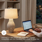 Signature Design by Ashley Layal Modern Table Lamp, Textured Paper Composite Base, Modified Drum Shade, 3-Way Switch Lighting for Living Room or Bedroom, 16 Inch Diameter, Beige