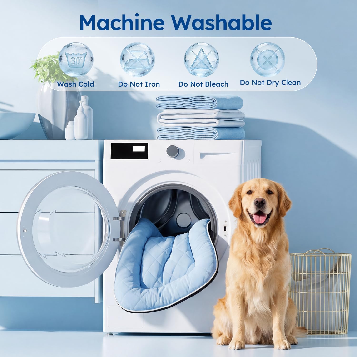 ZOMISA Cooling Dog Bed Q-MAX >0.5, Cooling Crate Mat for Extra Large Dogs, Cold Kennel Pad with Chill Breathable Washable Fabric for Summer, 41x27x2'', Blue