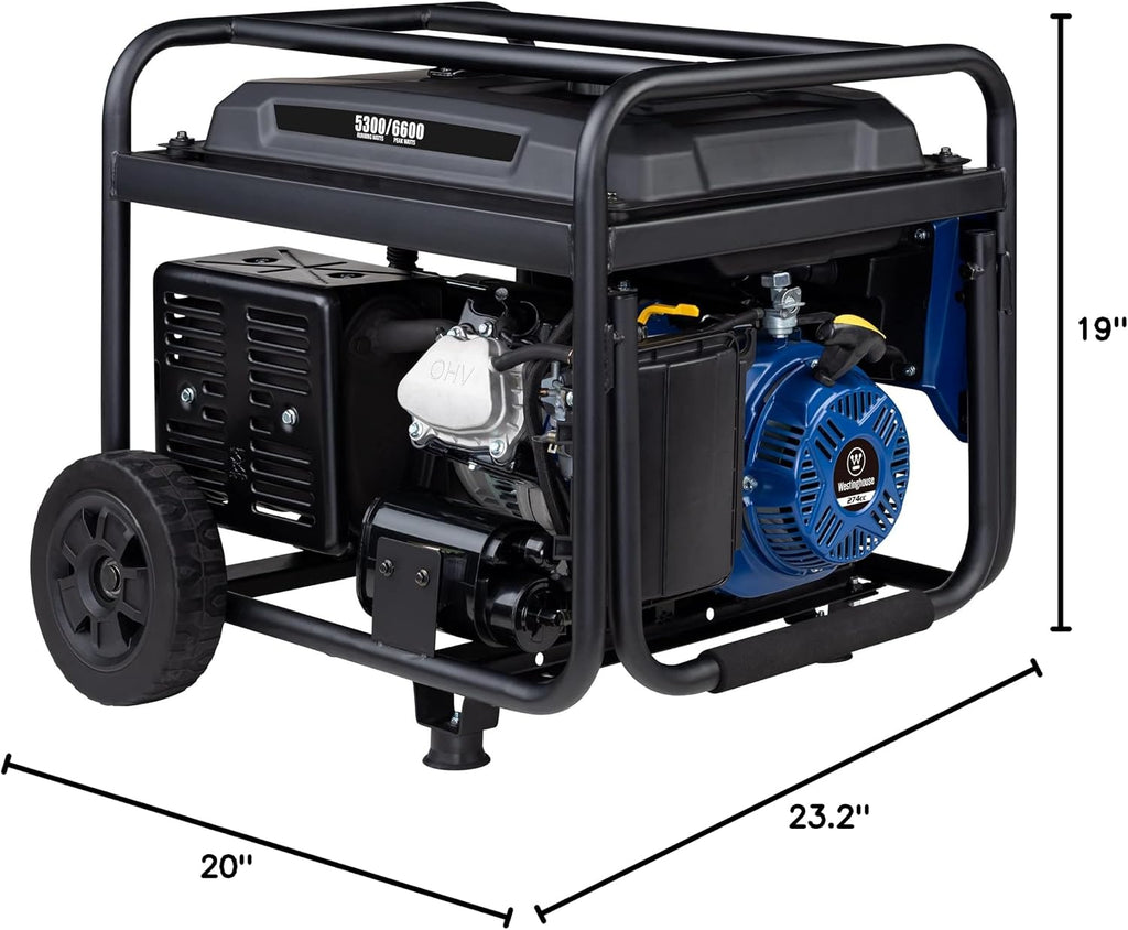 Westinghouse 6600 Peak Watt Home Backup Portable Generator, Transfer Switch Ready 30A Outlet, RV Ready 30A Outlet, Gas Powered, CO Sensor