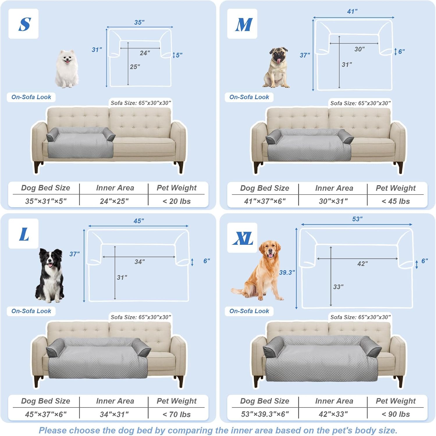 GGIB Cooling Dog Bed Mat with Bolster Pillow Washable Dog Couch Cover Breathable Summer Pet Couch Bed Protector Indoor(Large, Cooling Grey)