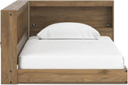 Signature Design by Ashley Deanlow Bookcase Storage Bed, Replicated Walnut Wood-Look Platform, Mid-Century Modern Casual Style, Integrated Bookshelf Side Rails, Honey Brown, Twin