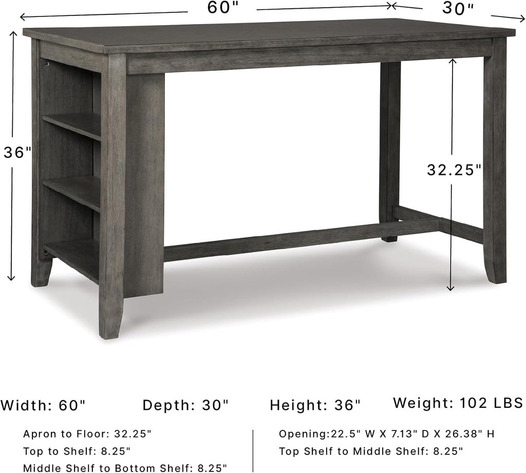 Signature Design by Ashley Caitbrook Dining Table, Counter Height Table With Shelves, Wood Construction In Antiqued Gray Wash, Space‑Saving For Small Rooms And Kitchens