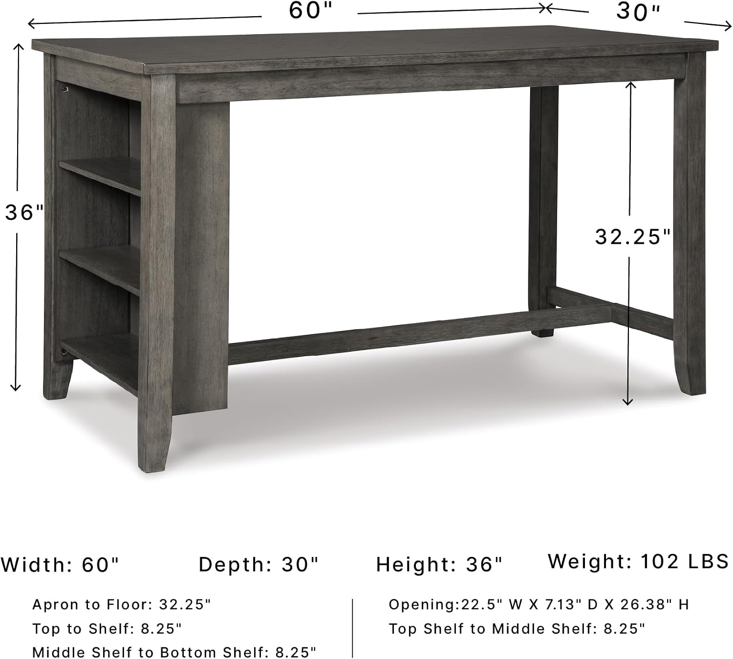 Signature Design by Ashley Caitbrook Dining Table, Counter Height Table With Shelves, Wood Construction In Antiqued Gray Wash, Space‑Saving For Small Rooms And Kitchens