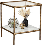 Signature Design by Ashley Ryandale Square Accent Table for Living Room, Sand‑Casted Aluminum Frame With Brass Finish, Glass Top and White Marble Shelf, 21" Size