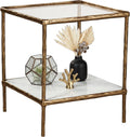 Signature Design by Ashley Ryandale Square Accent Table for Living Room, Sand‑Casted Aluminum Frame With Brass Finish, Glass Top and White Marble Shelf, 21" Size