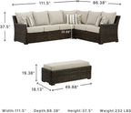 Signature Design by Ashley Brook Ranch Outdoor Sectional, 3-Piece Patio Furniture Set with Rust-Free Aluminum Frame, L Shaped Resin Wicker Couch and Bench for Backyard Entertaining, Beige & Brown