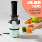 Tasty Slow Juicer, Compact Masticating Juicer with Pulp Separation, Maximum Juice Yield for Fresh, Nutrient-Rich Drinks, Easy Clean-Up & Compact Design, Aqua