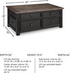 Signature Design by Ashley Tyler Creek Rustic Farmhouse Lift Top Coffee Table with Drawers, Brown & Black