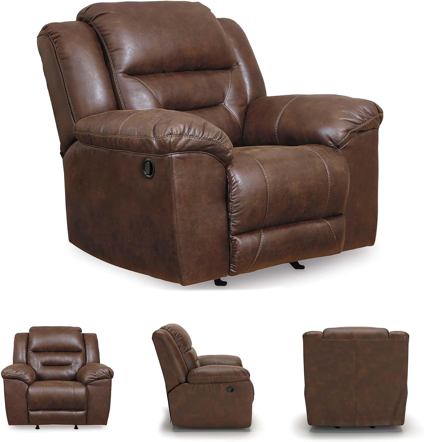 Signature Design by Ashley Stoneland Faux Leather Manual Pull Tab Rocker Recliner, Dark Brown