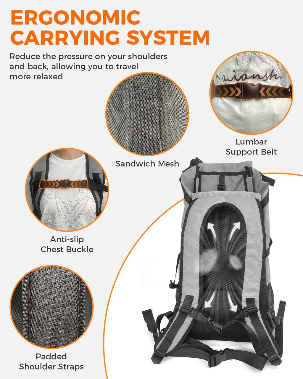 Waterproof Dog Backpack Carrier for Medium Dogs Under 30 lb, Grey | 4-Layer Protection, Adjustable Dog Hiking Backpack with Storage Pockets, Reflective Strips, Non-Slip Handle for Travel
