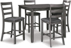 Signature Design by Ashley Bridson 5-Piece Counter Height Dining Table Set, Space-Saving Square Design, Solid Wood, Engineered Wood, and Birch Veneer Construction, Gray