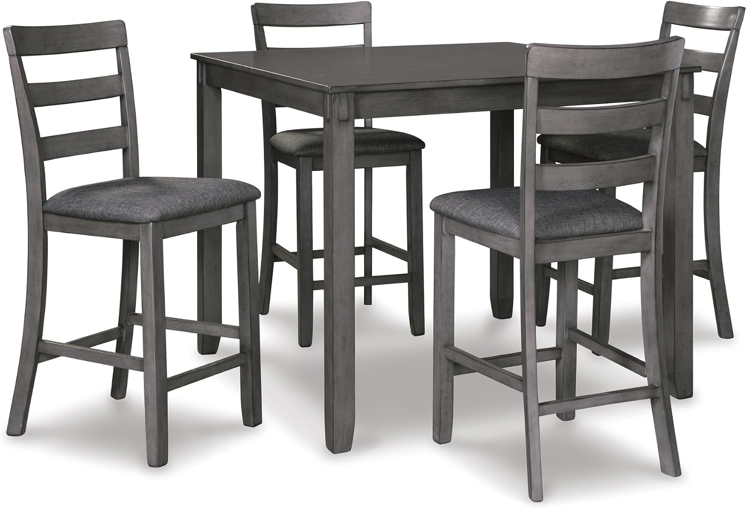 Signature Design by Ashley Bridson 5-Piece Counter Height Dining Table Set, Space-Saving Square Design, Solid Wood, Engineered Wood, and Birch Veneer Construction, Gray