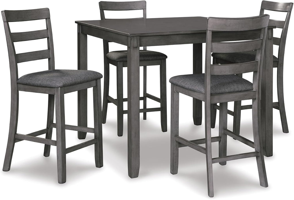 Signature Design by Ashley Bridson 5-Piece Counter Height Dining Table Set, Space-Saving Square Design, Solid Wood, Engineered Wood, and Birch Veneer Construction, Gray