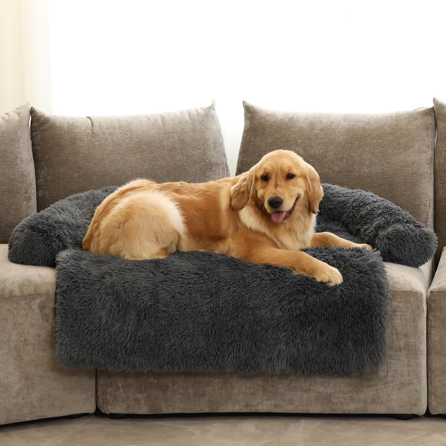 GGIB Cooling Dog Bed Mat with Bolster Pillow Washable Dog Couch Cover Breathable Summer Pet Couch Bed Protector Indoor(Large, Cooling Grey)