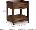 Signature Design by Ashley Baldridge Office Printer Stand, Storage, Electrical Outlets, USB Charing Ports, Wood, 21" W x 18" D x 24.63" H, Brown