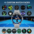 GPT Smart Watch for Men, 24/7 Heart Rate, Blood Pressure, Blood Oxygen, Sleep Monitor, 107 Sports Modes, 1.19-inch AMOLED Display, Waterproof Round Watch, Compatible Android and iOS, 44mm Silver Blue