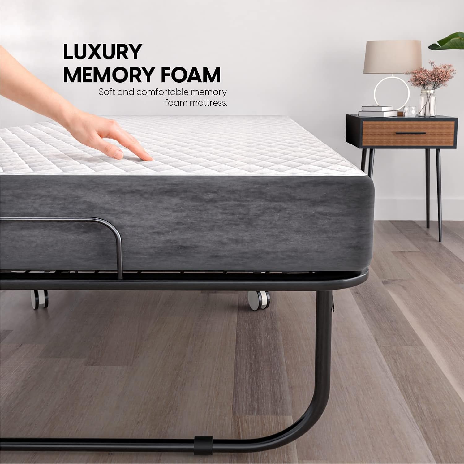 EconoHome Folding Bed with Mattress - 75x38 Twin Size Frame - Portable Rollaway Guest Bed with 5-inch Memory Foam Mattress - Space-Saving Foldable Design for Easy Storage