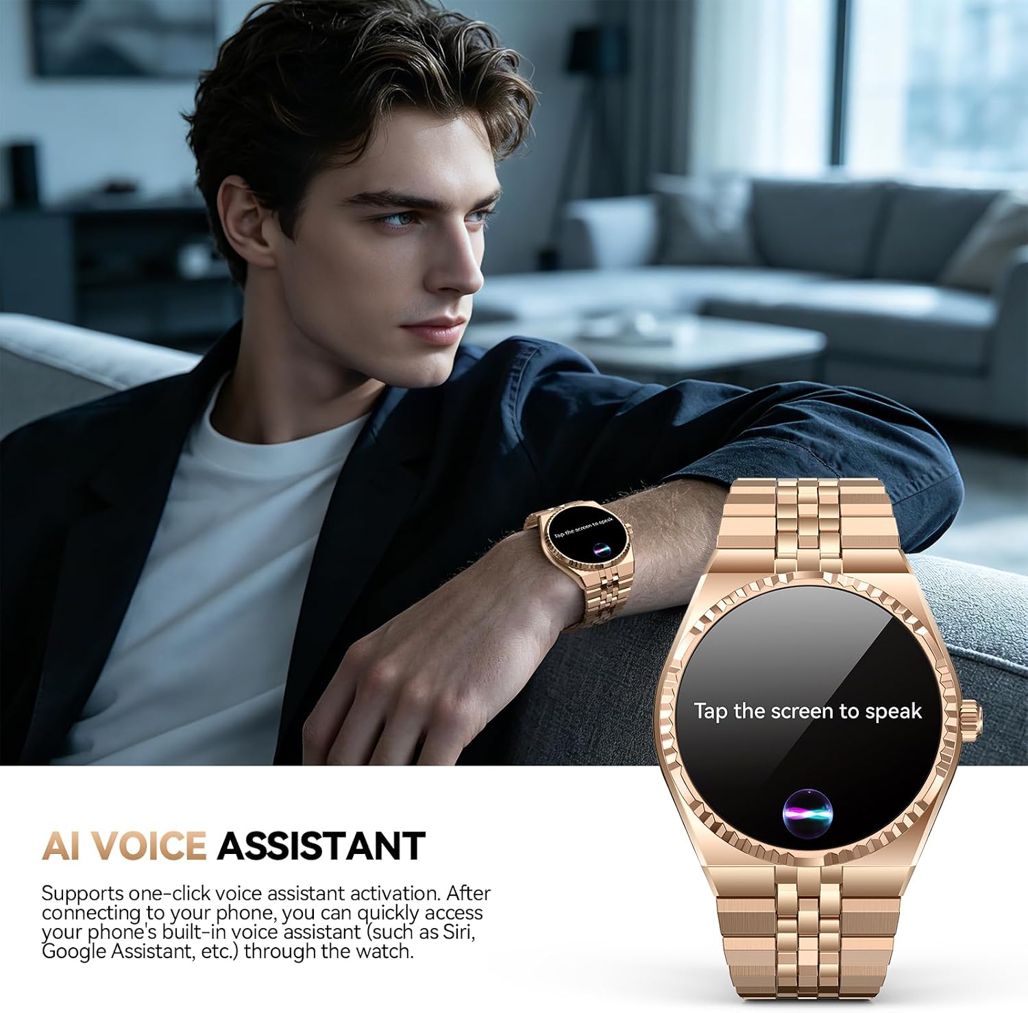 Business Luxury Smartwatch, 1.32" AMOLED HD Screen, Bluetooth 5.4 Calls, Stainless Steel Strap, 160+ Sports Modes, Fitness Watch with Heart Rate/SpO2/Sleep/Blood Pressure Monitor, iOS and Android Gold