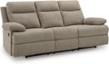 Signature Design by Ashley Reclining Sofa with Drop Down Table and USB Charging, Yarrow Lane Yarrow Lane Collection, Manual Pull Tab, Chenille Fabric for Living Room Comfort, Mocha Brown, 86" W