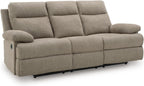 Signature Design by Ashley Reclining Sofa with Drop Down Table and USB Charging, Yarrow Lane Yarrow Lane Collection, Manual Pull Tab, Chenille Fabric for Living Room Comfort, Mocha Brown, 86" W