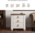 Signature Design by Ashley Willowton Farmhouse 2 Drawer Nightstand with USB Charging Ports, 25.67" Tall, Whitewash