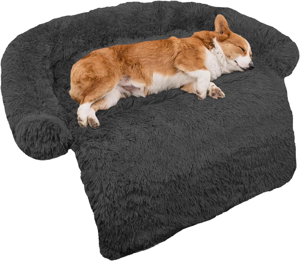 GGIB Cooling Dog Bed Mat with Bolster Pillow Washable Dog Couch Cover Breathable Summer Pet Couch Bed Protector Indoor(Large, Cooling Grey)