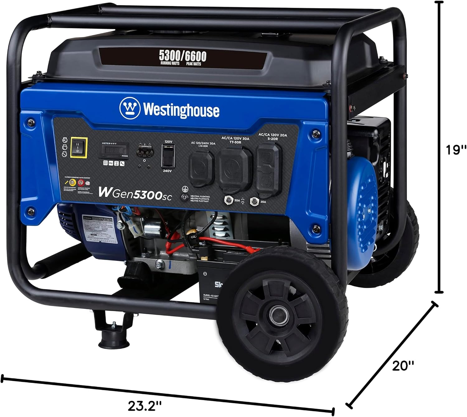 Westinghouse 6600 Watt Home Backup Portable Generator, Electric Start, Transfer Switch Ready 30A Outlet, RV Ready 30A Outlet, CO Sensor