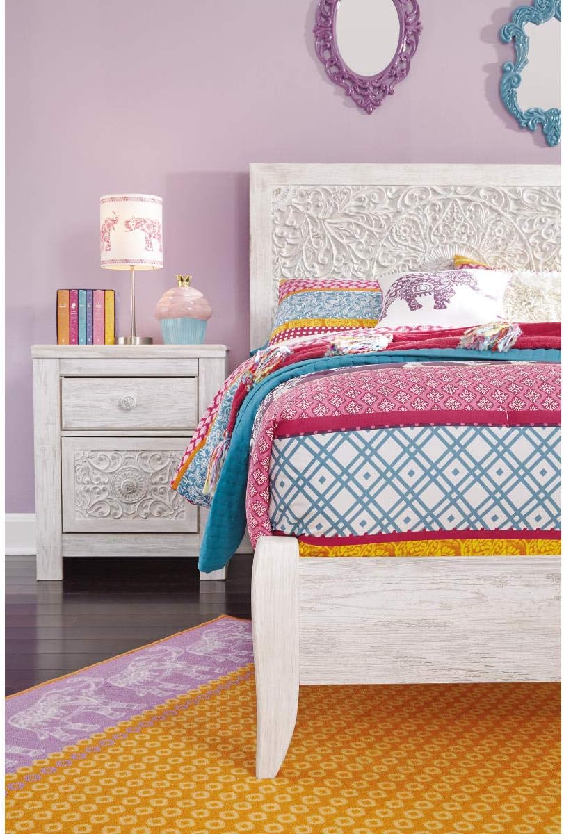Signature Design by Ashley Paxberry Twin Headboard, Whitewash Carved Medallion Panel, Engineered Wood, Adjustable Height for Girls Youth Bedroom